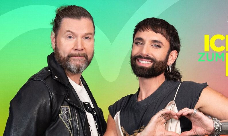 Rea Garvey und Conchita Wurst (r.) sind die Coaches der "Ich will zum ESC!"-Talentsuche.  | © NDR