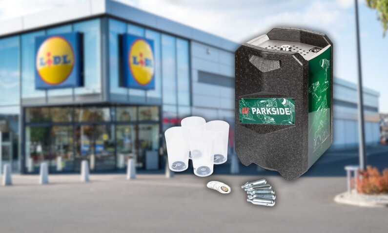 Lidl Außenansicht unscharf, davor Beer Buddy Zapfanlage | © Adobe Stock/ Proxima Studio | Lidl