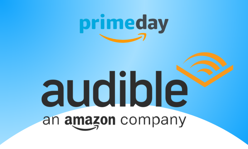 Die Logos des Prime Day 2024 und von Amazon Audible auf blau-weißem Hintergrund | © Amazon