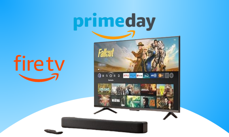 Das Logo des Prime Day 2024, darunter ein Amazon Fire TV mit Alexa-Fernbedienung und der Fire TV Soundbar | © Amazon