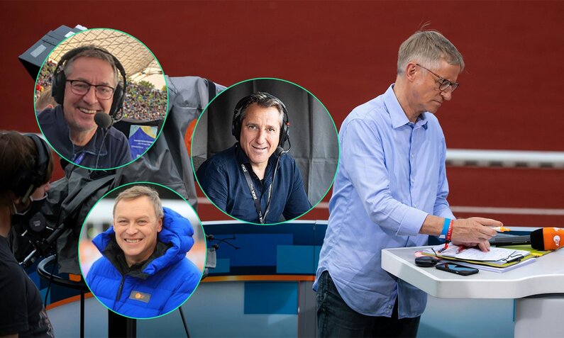 Nach Olympia im TV-Ruhestand: Die langjährigen Sportreporter Wilfried Hark (ARD), Christoph Hamm, Michael Pfeffer und Norbert König (alle ZDF). | © ARD / ZDF /dpa